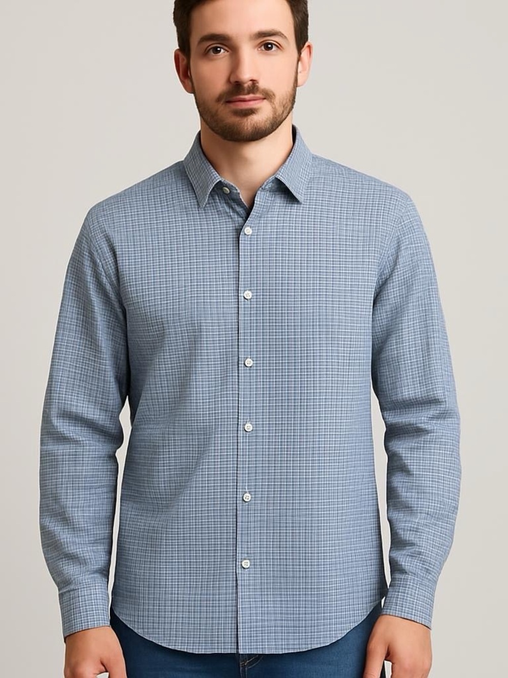 Theory Men's Blue‎ Micro-Check Button-Down Shirt Size L